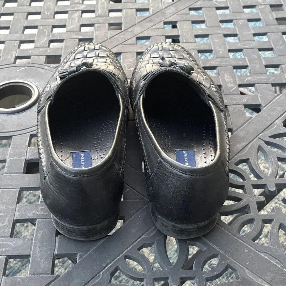 Giorgio Brutini Mens Black Leather Woven Tassel Loafers Shoes Size 11 *Scuffs